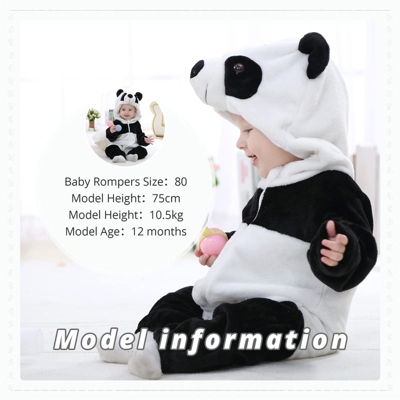 MICHLEY Unisex Baby Costume Winter and Autumn Flannel Romper for 18-24 Months, Animal Cosplay Jumpsuit Black Size 100 - Image 4